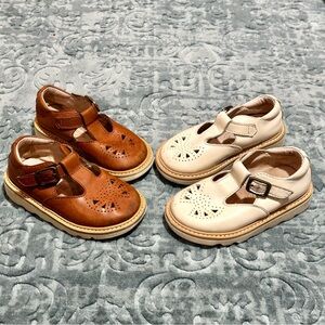 Pair of Cream & Brown T Bar Mary Janes